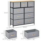 Commode de Chambre à Coucher avec 9 Tiroirs, Commode de Rangement avec Bacs en Tissu Faciles à Tirer, Cadre en Acier avec Plateau en Bois pour Placard Buanderie Entrée