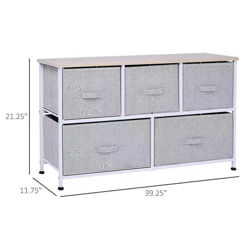 Commode de Chambre à Coucher avec 9 Tiroirs, Commode de Rangement avec Bacs en Tissu Faciles à Tirer, Cadre en Acier avec Plateau en Bois pour Placard Buanderie Entrée