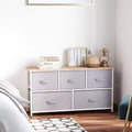 Commode de Chambre à Coucher avec 9 Tiroirs, Commode de Rangement avec Bacs en Tissu Faciles à Tirer, Cadre en Acier avec Plateau en Bois pour Placard Buanderie Entrée