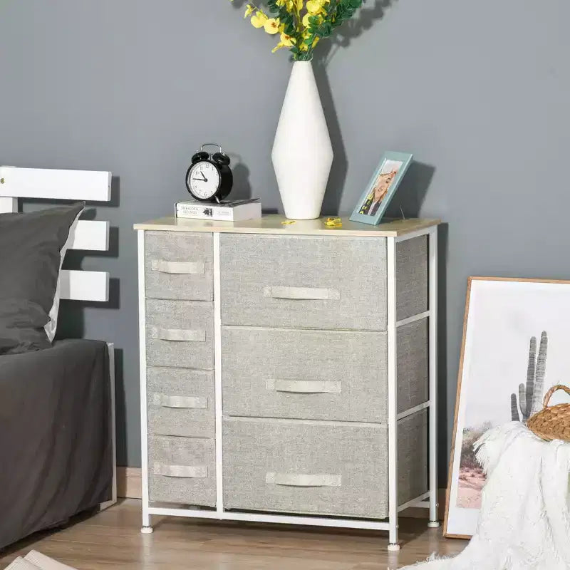 Commode de Chambre à Coucher avec 9 Tiroirs, Commode de Rangement avec Bacs en Tissu Faciles à Tirer, Cadre en Acier avec Plateau en Bois pour Placard Buanderie Entrée