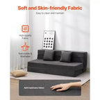 Canapé-lit pliant, lit de canapé pliable 3-en-1 avec 2 oreillers et housse lavable, lit de chaise-lit en mousse à mémoire de forme haute densité 25D, gris foncé (Queen)