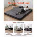 Canapé-lit pliant, lit de canapé pliable 3-en-1 avec 2 oreillers et housse lavable, lit de chaise-lit en mousse à mémoire de forme haute densité 25D, gris foncé (Queen)
