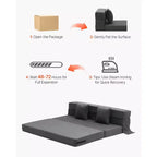 Canapé-lit pliant, lit de canapé pliable 3-en-1 avec 2 oreillers et housse lavable, lit de chaise-lit en mousse à mémoire de forme haute densité 25D, gris foncé (Queen)