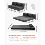 Canapé-lit pliant, lit de canapé pliable 3-en-1 avec 2 oreillers et housse lavable, lit de chaise-lit en mousse à mémoire de forme haute densité 25D, gris foncé (Queen)