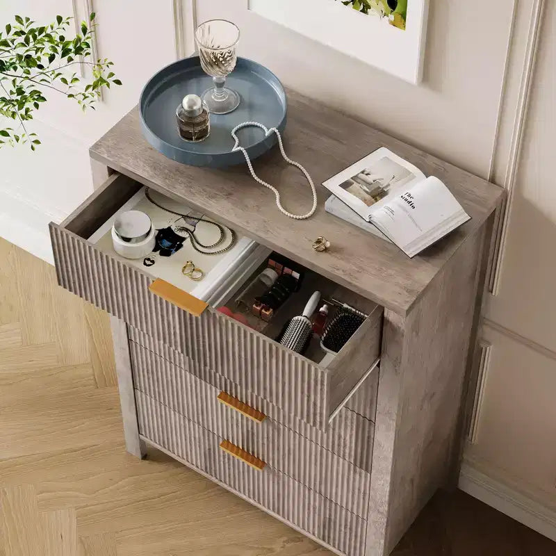 Commode à 5 tiroirs pour chambre à coucher, commode étroite et moderne de 114 cm de haut, armoire de rangement en bois ou table de chevet pour petits espaces