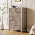 Commode à 5 tiroirs pour chambre à coucher, commode étroite et moderne de 114 cm de haut, armoire de rangement en bois ou table de chevet pour petits espaces