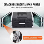 Flight case rack 4U, profondeur standard 19 pouces, rack serveur avec poignées en ABS, loquets papillons twist robustes, noir