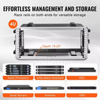 Flight case rack 4U, profondeur standard 19 pouces, rack serveur avec poignées en ABS, loquets papillons twist robustes, noir