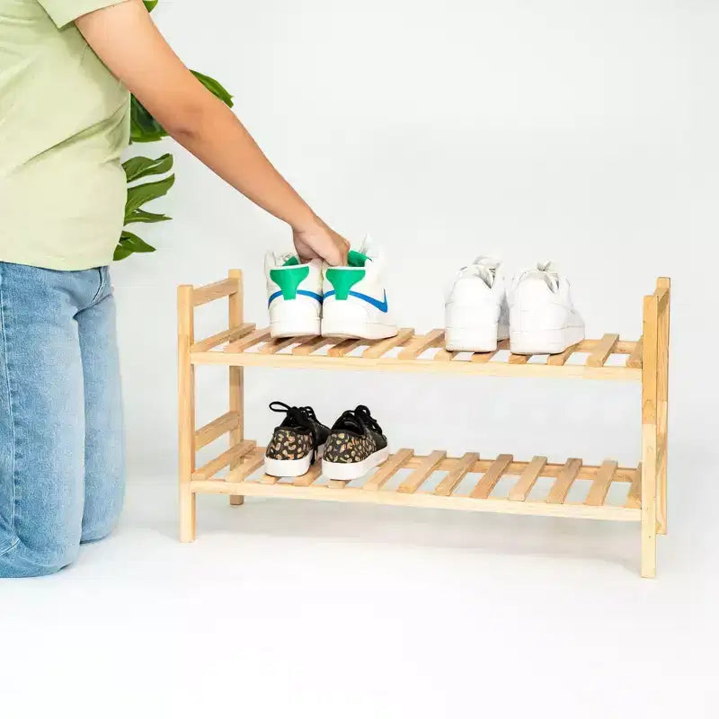Organisateur d'étagères à chaussures en bois empilables pour placard, étagères d'entrée, meuble à chaussures à niveaux, capacité de 6 paires, naturel