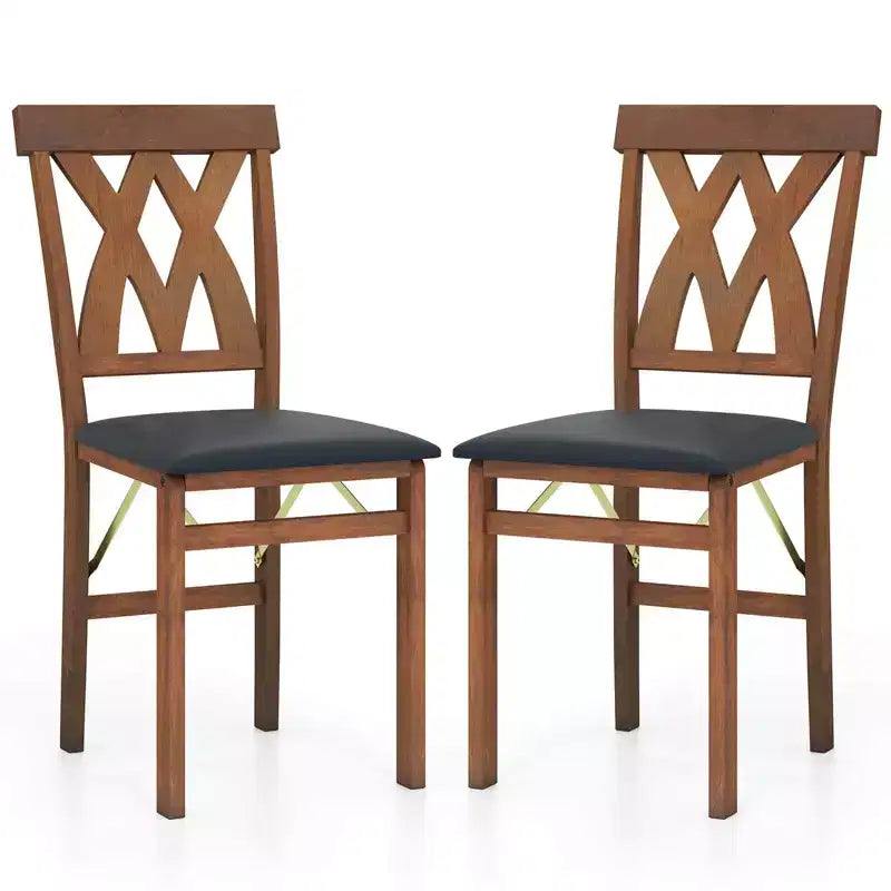 Chaises de cuisine pliantes lot de 2/4 avec cadre en bois d'hévéa et assise rembourrée en cuir PVC blanc/marron