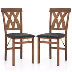 Chaises de cuisine pliantes lot de 2/4 avec cadre en bois d'hévéa et assise rembourrée en cuir PVC blanc/marron