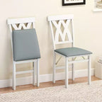 Chaises de cuisine pliantes lot de 2/4 avec cadre en bois d'hévéa et assise rembourrée en cuir PVC blanc/marron