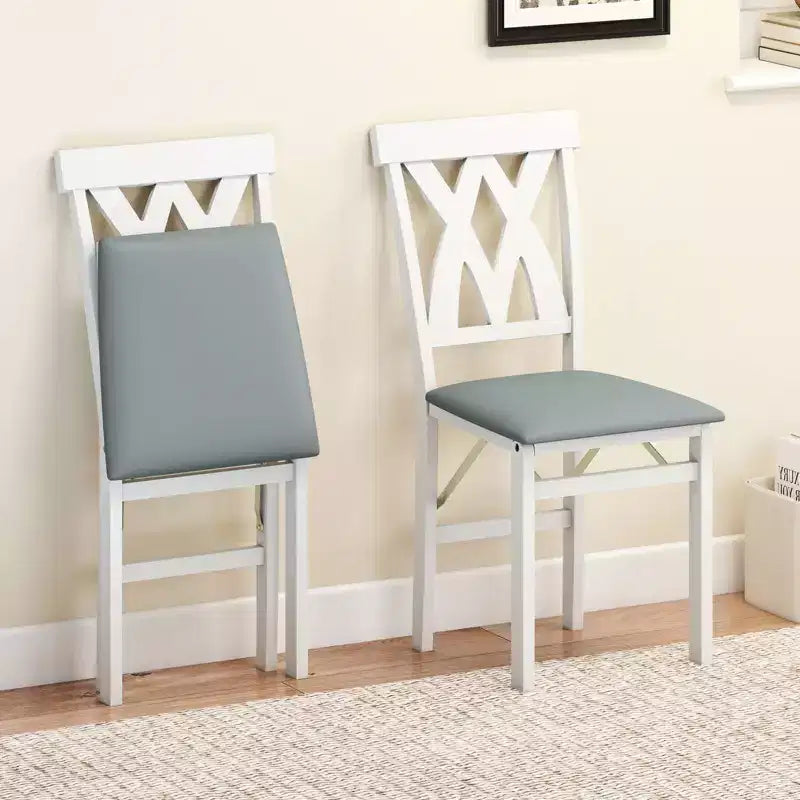 Chaises de cuisine pliantes lot de 2/4 avec cadre en bois d'hévéa et assise rembourrée en cuir PVC blanc/marron
