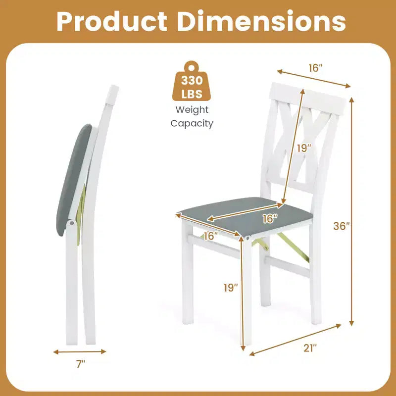 Chaises de cuisine pliantes lot de 2/4 avec cadre en bois d'hévéa et assise rembourrée en cuir PVC blanc/marron