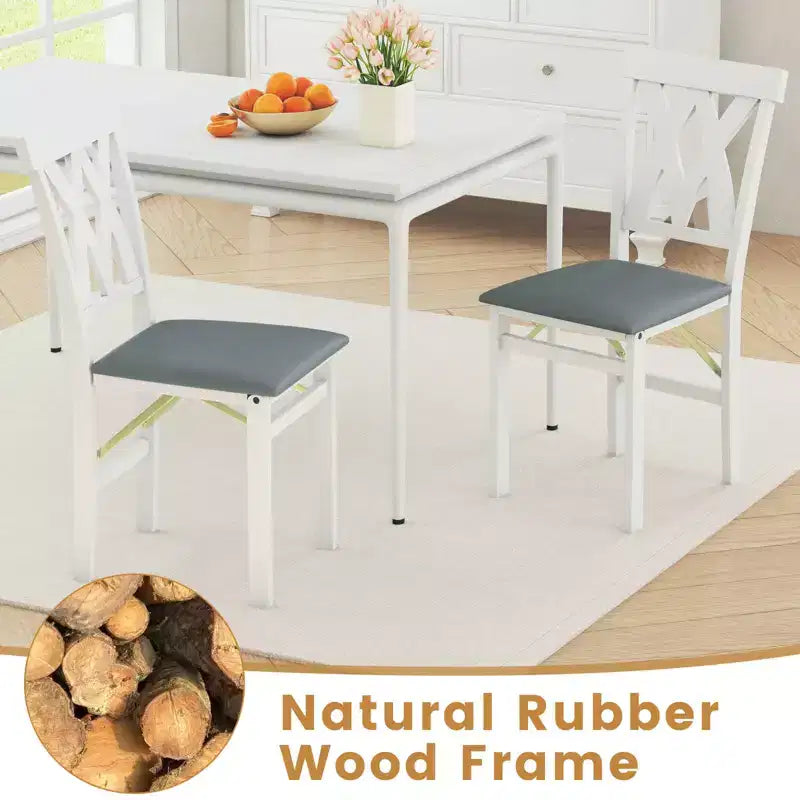 Chaises de cuisine pliantes lot de 2/4 avec cadre en bois d'hévéa et assise rembourrée en cuir PVC blanc/marron