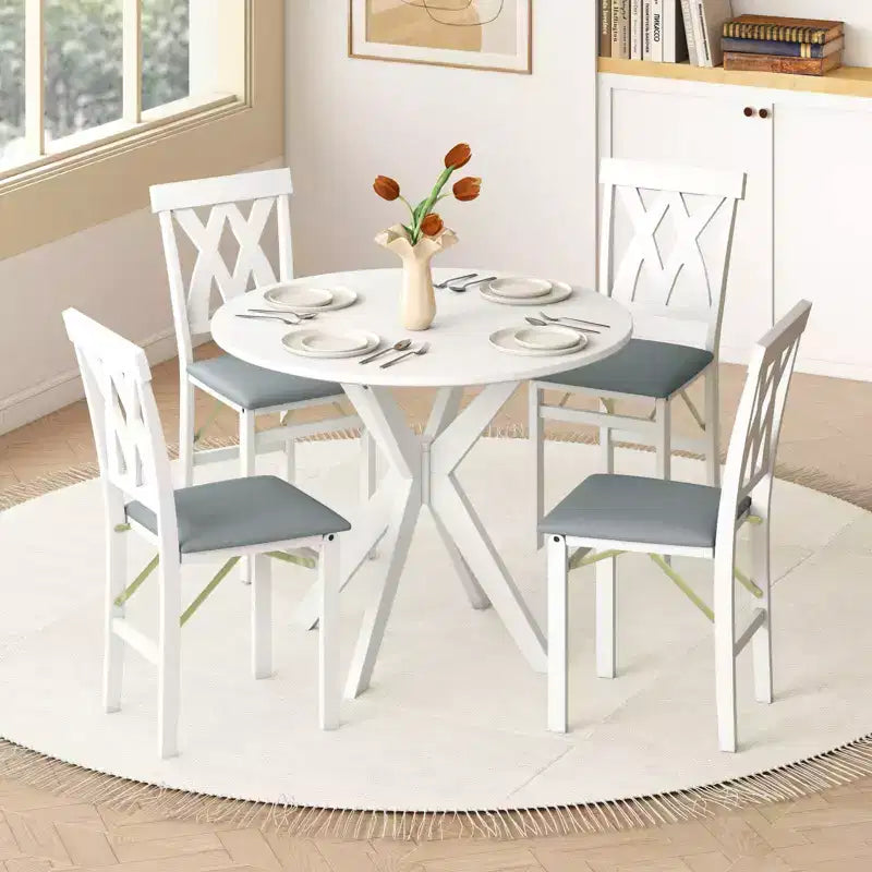 Chaises de cuisine pliantes lot de 2/4 avec cadre en bois d'hévéa et assise rembourrée en cuir PVC blanc/marron