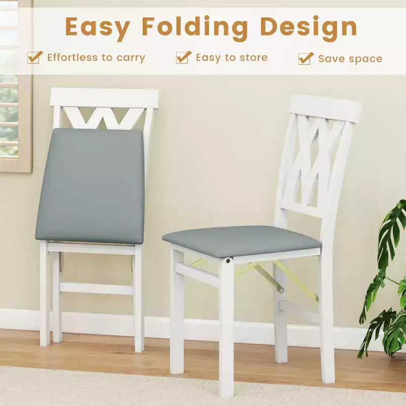 Chaises de cuisine pliantes lot de 2/4 avec cadre en bois d'hévéa et assise rembourrée en cuir PVC blanc/marron