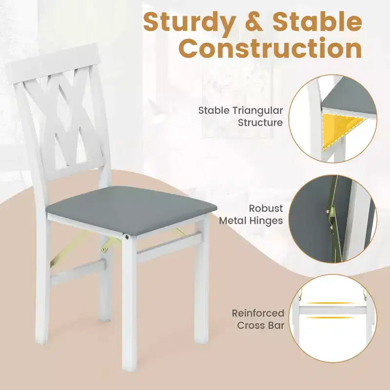 Chaises de cuisine pliantes lot de 2/4 avec cadre en bois d'hévéa et assise rembourrée en cuir PVC blanc/marron