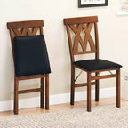 Chaises de cuisine pliantes lot de 2/4 avec cadre en bois d'hévéa et assise rembourrée en cuir PVC blanc/marron