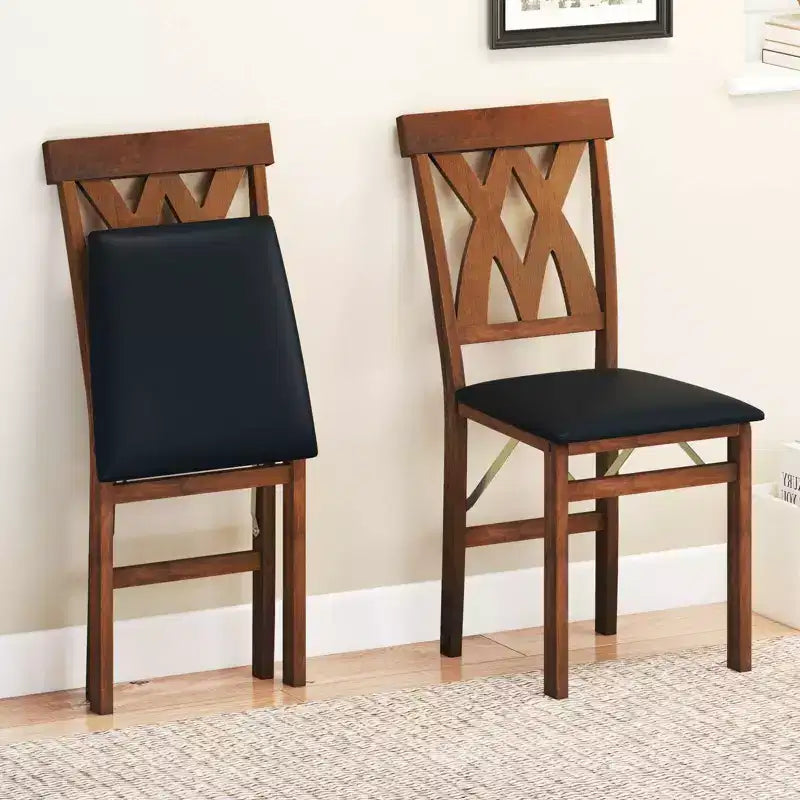 Chaises de cuisine pliantes lot de 2/4 avec cadre en bois d'hévéa et assise rembourrée en cuir PVC blanc/marron