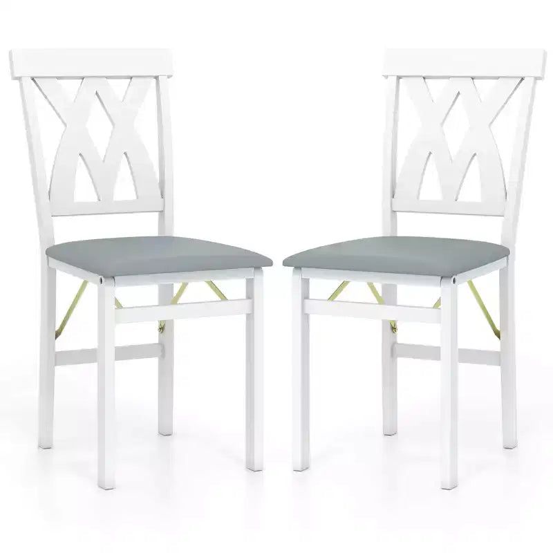 Chaises de cuisine pliantes lot de 2/4 avec cadre en bois d'hévéa et assise rembourrée en cuir PVC blanc/marron