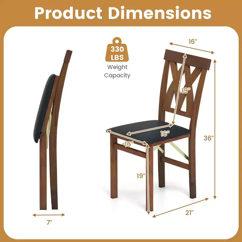 Chaises de cuisine pliantes lot de 2/4 avec cadre en bois d'hévéa et assise rembourrée en cuir PVC blanc/marron