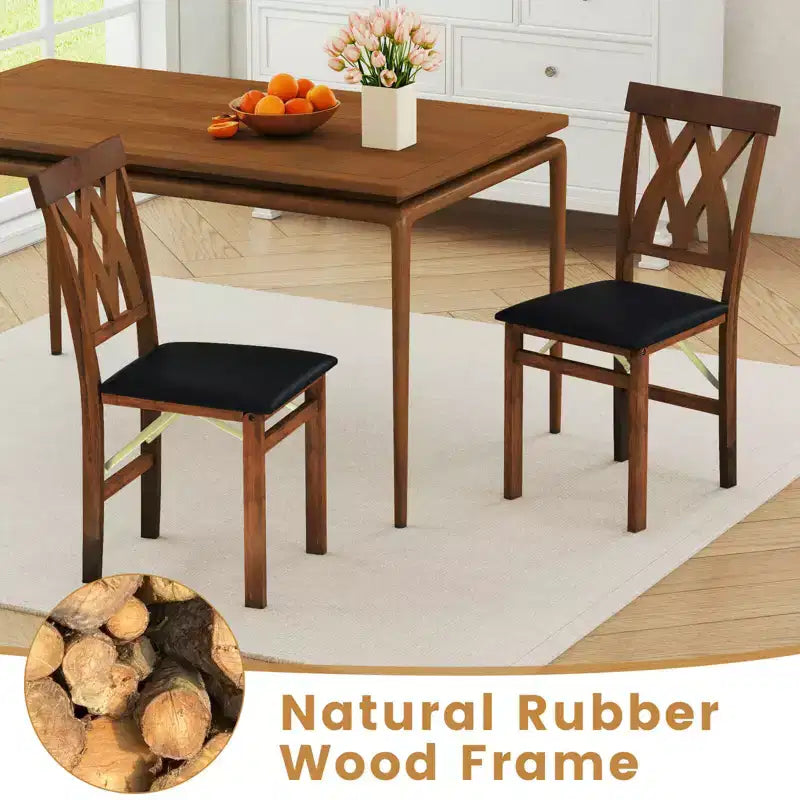 Chaises de cuisine pliantes lot de 2/4 avec cadre en bois d'hévéa et assise rembourrée en cuir PVC blanc/marron