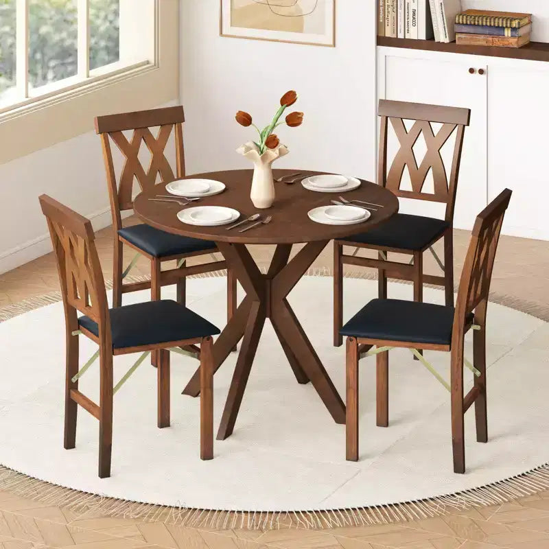Chaises de cuisine pliantes lot de 2/4 avec cadre en bois d'hévéa et assise rembourrée en cuir PVC blanc/marron