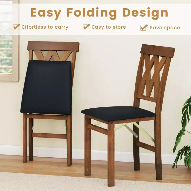 Chaises de cuisine pliantes lot de 2/4 avec cadre en bois d'hévéa et assise rembourrée en cuir PVC blanc/marron