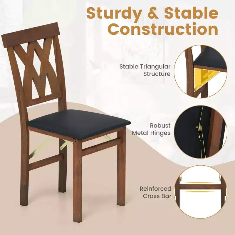 Chaises de cuisine pliantes lot de 2/4 avec cadre en bois d'hévéa et assise rembourrée en cuir PVC blanc/marron