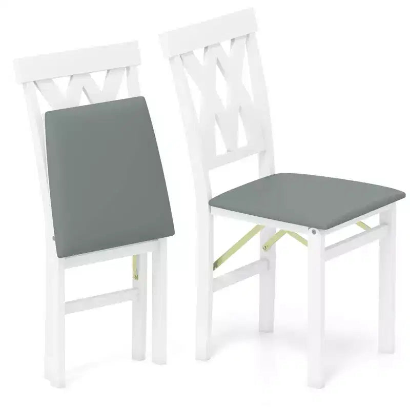 Chaises de cuisine pliantes lot de 2/4 avec cadre en bois d'hévéa et assise rembourrée en cuir PVC blanc/marron