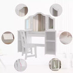Coiffeuse pour enfants - Coiffeuse de princesse avec lumière tactile, miroir triptyque amovible, étagères de rangement ouvertes, ensemble de maquillage en bois avec filles