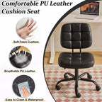 Petite chaise de bureau compacte, jolie chaise de coiffeuse sans accoudoirs avec roulettes, dossier bas, chaise de bureau réglable en hauteur pour petits espaces, cuir PU