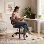 Petite chaise de bureau compacte, jolie chaise de coiffeuse sans accoudoirs avec roulettes, dossier bas, chaise de bureau réglable en hauteur pour petits espaces, cuir PU