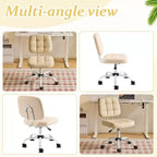 Petite chaise de bureau compacte, jolie chaise de coiffeuse sans accoudoirs avec roulettes, dossier bas, chaise de bureau réglable en hauteur pour petits espaces, cuir PU