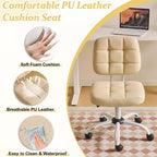 Petite chaise de bureau compacte, jolie chaise de coiffeuse sans accoudoirs avec roulettes, dossier bas, chaise de bureau réglable en hauteur pour petits espaces, cuir PU