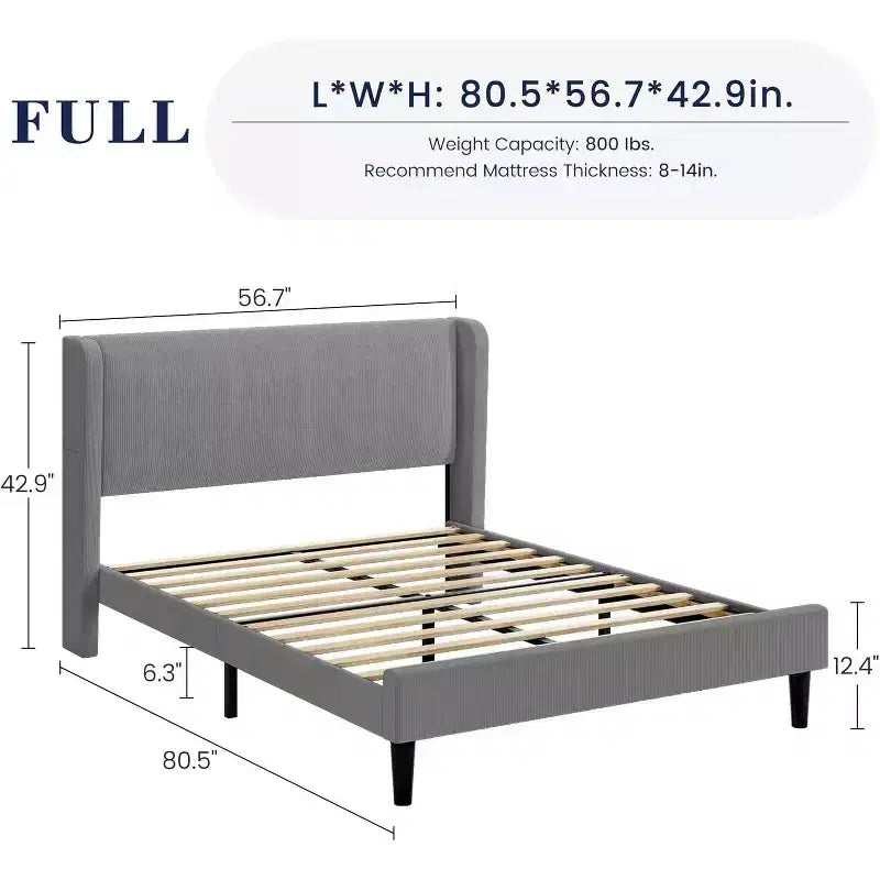 Cadre de lit rembourré Grand lit / Très grand lit avec tête de lit, lit plateforme avec lattes en bois, aucun sommier tapissier requis, montage facile