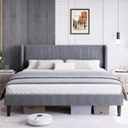 DobleePy Full / King Upholstered Bed Frame with Headboard, Platform Bed with Wood Slats, No Box Spring Needed, Easy Assembly