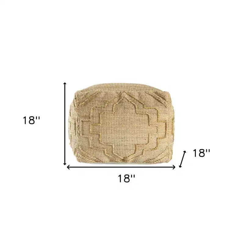 Poufs ottomans cubiques en jute naturelle mélangée, motif quadrilobe, 18 po