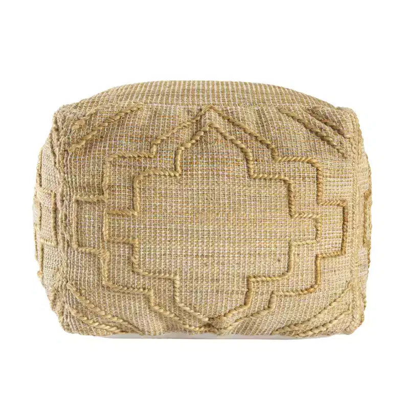 Poufs ottomans cubiques en jute naturelle mélangée, motif quadrilobe, 18 po