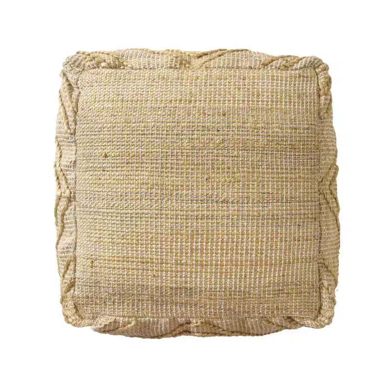 Poufs ottomans cubiques en jute naturelle mélangée, motif quadrilobe, 18 po