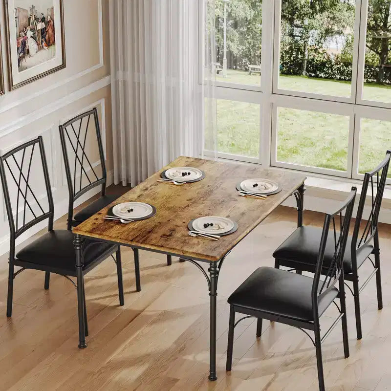 Ensemble de salle à manger 5 pièces, table et chaises de cuisine, ensemble de meubles de salle à manger rectangulaires d'intérieur en métal et bois