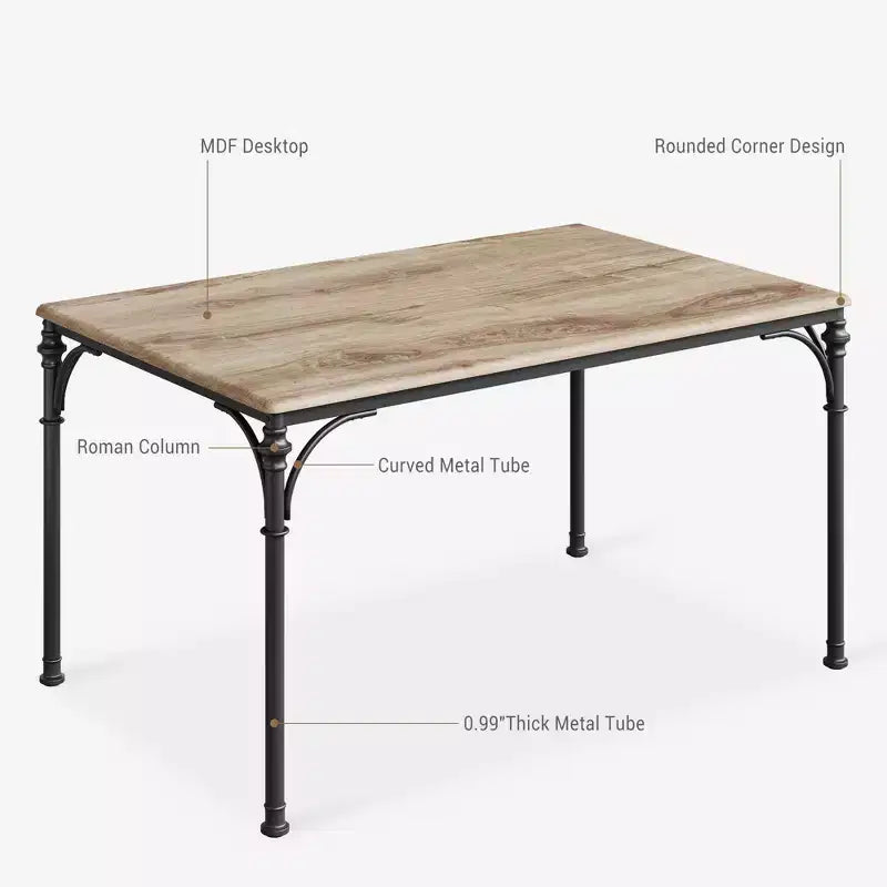 Ensemble de salle à manger 5 pièces, table et chaises de cuisine, ensemble de meubles de salle à manger rectangulaires d'intérieur en métal et bois