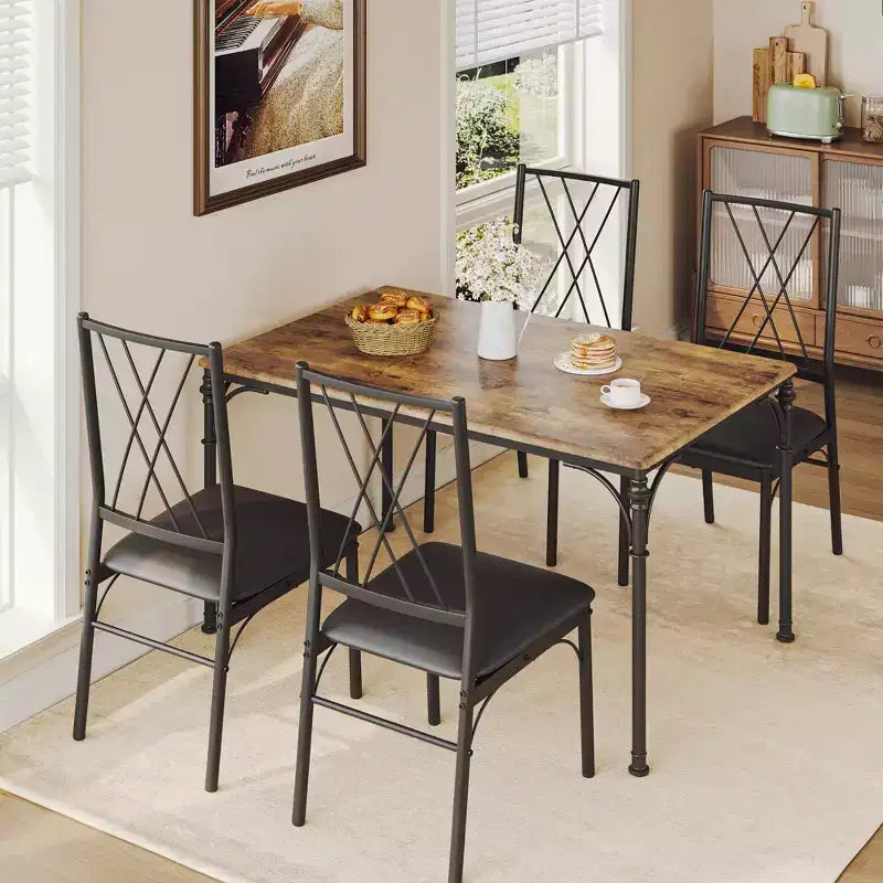 Ensemble de salle à manger 5 pièces, table et chaises de cuisine, ensemble de meubles de salle à manger rectangulaires d'intérieur en métal et bois