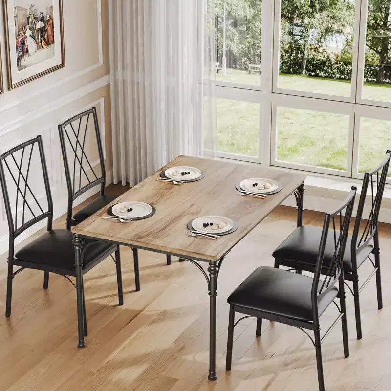 Ensemble de salle à manger 5 pièces, table et chaises de cuisine, ensemble de meubles de salle à manger rectangulaires d'intérieur en métal et bois