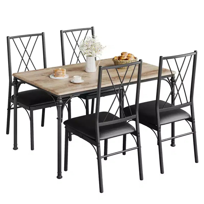 Ensemble de salle à manger 5 pièces, table et chaises de cuisine, ensemble de meubles de salle à manger rectangulaires d'intérieur en métal et bois
