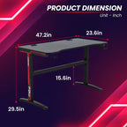 Bureau d'ordinateur de 47 pouces, bureau de gaming, bureau d'écriture, bureau en T, avec porte-gobelet intégré, rouge