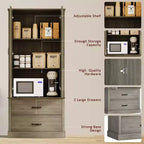 Meuble de garde-manger de cuisine avec 2 tiroirs, armoire de rangement haute de style rustique, meuble de rangement alimentaire en bois