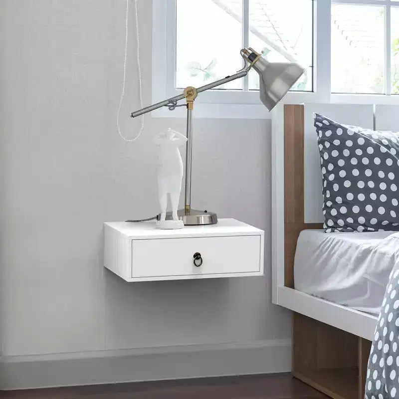 Table de chevet flottante avec tiroir (lot de 2), Table de chevet suspendue, Table de chevet murale, Table de chevet blanche pour chambre à coucher