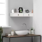Table de chevet flottante avec tiroir (lot de 2), Table de chevet suspendue, Table de chevet murale, Table de chevet blanche pour chambre à coucher